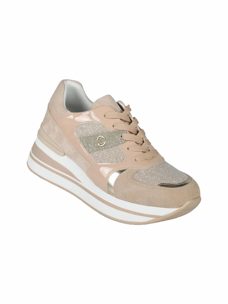 Sneakers donna con zeppa - beige