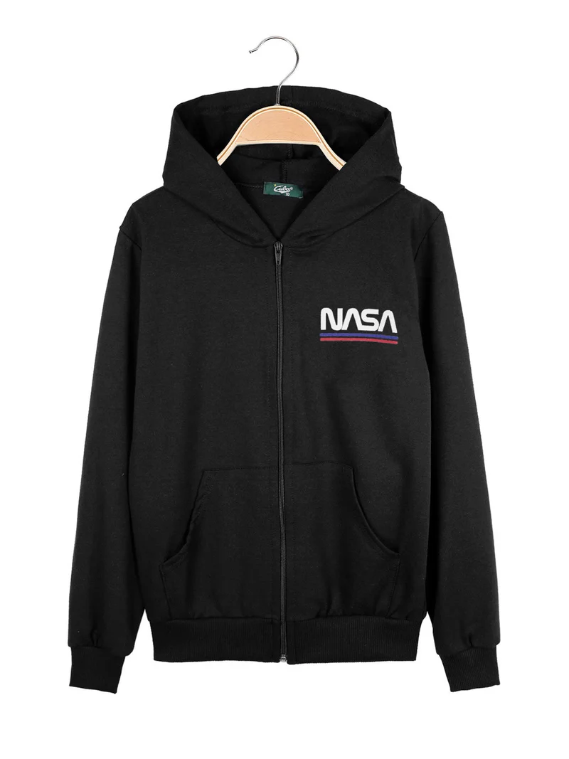 Felpa da ragazzo con cappuccio e zip - nero