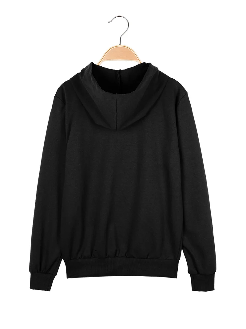 Felpa da ragazzo con cappuccio e zip - nero