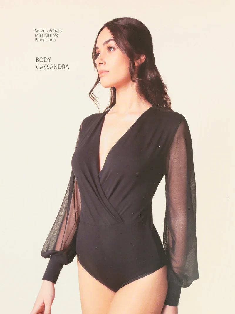 CASSANDRA Maglia a body con maniche velate - nero