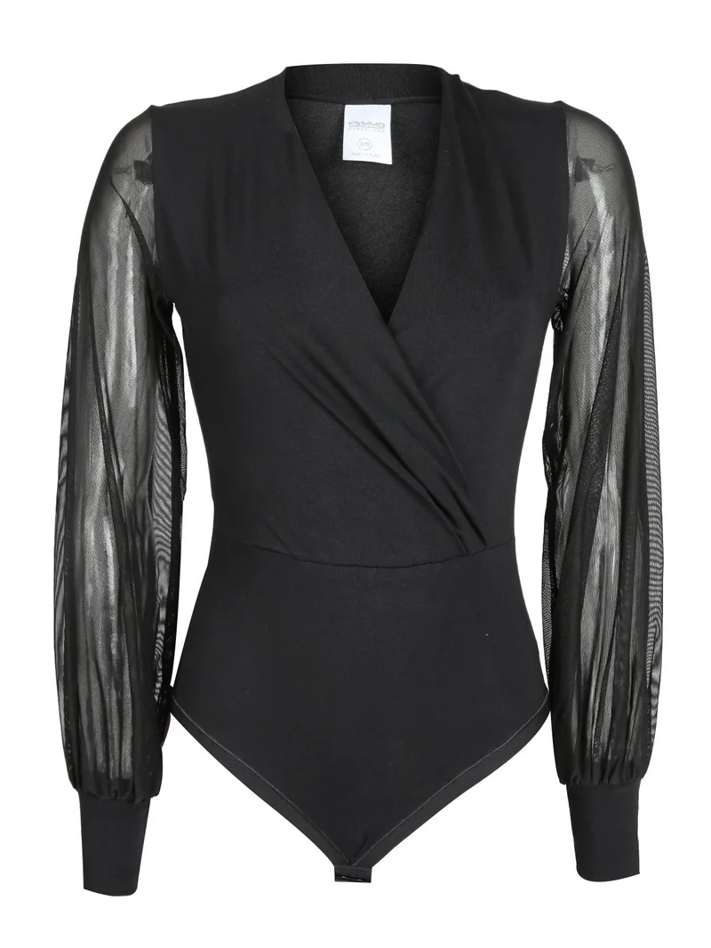 CASSANDRA Maglia a body con maniche velate - nero