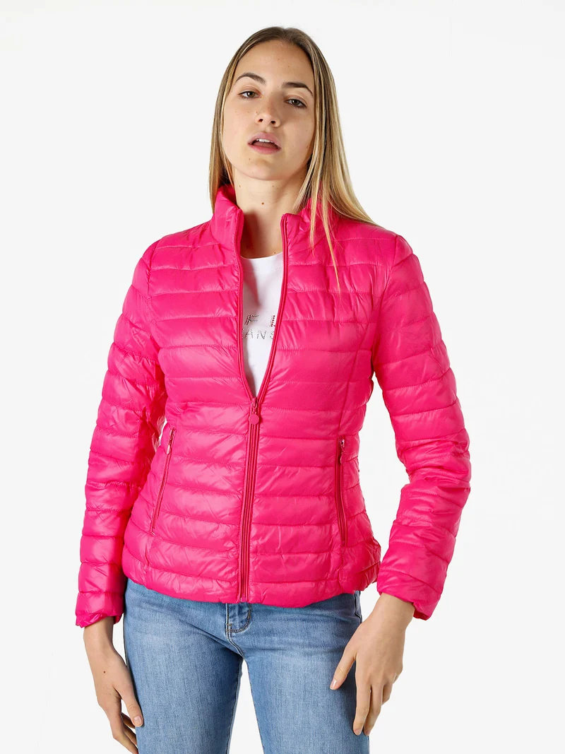 Giubbino donna imbottito modello 100 grammi con zip - fucsia