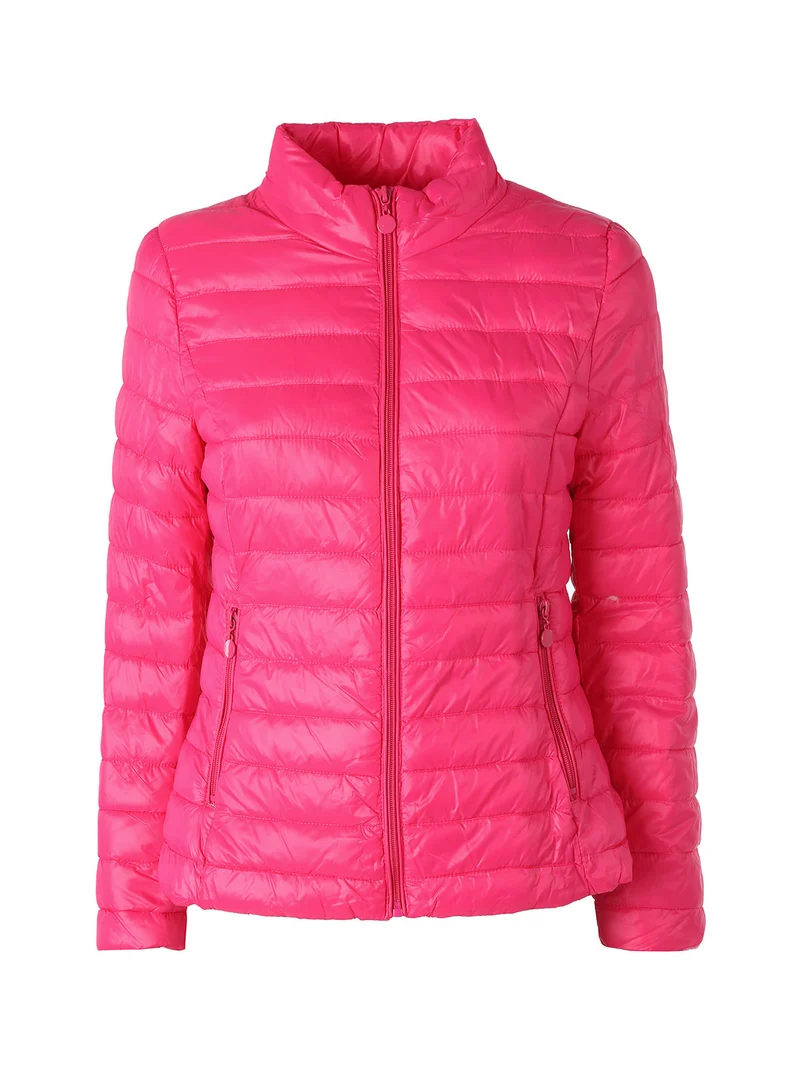 Giubbino donna imbottito modello 100 grammi con zip - fucsia