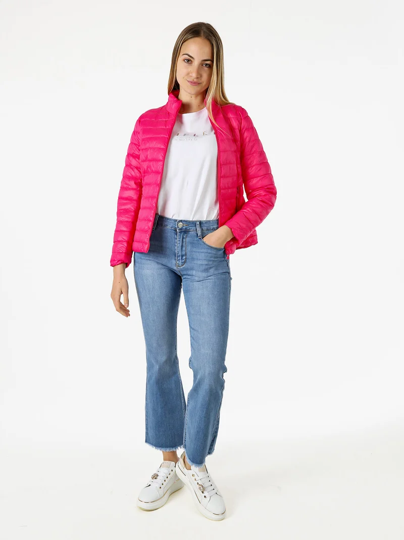 Giubbino donna imbottito modello 100 grammi con zip - fucsia