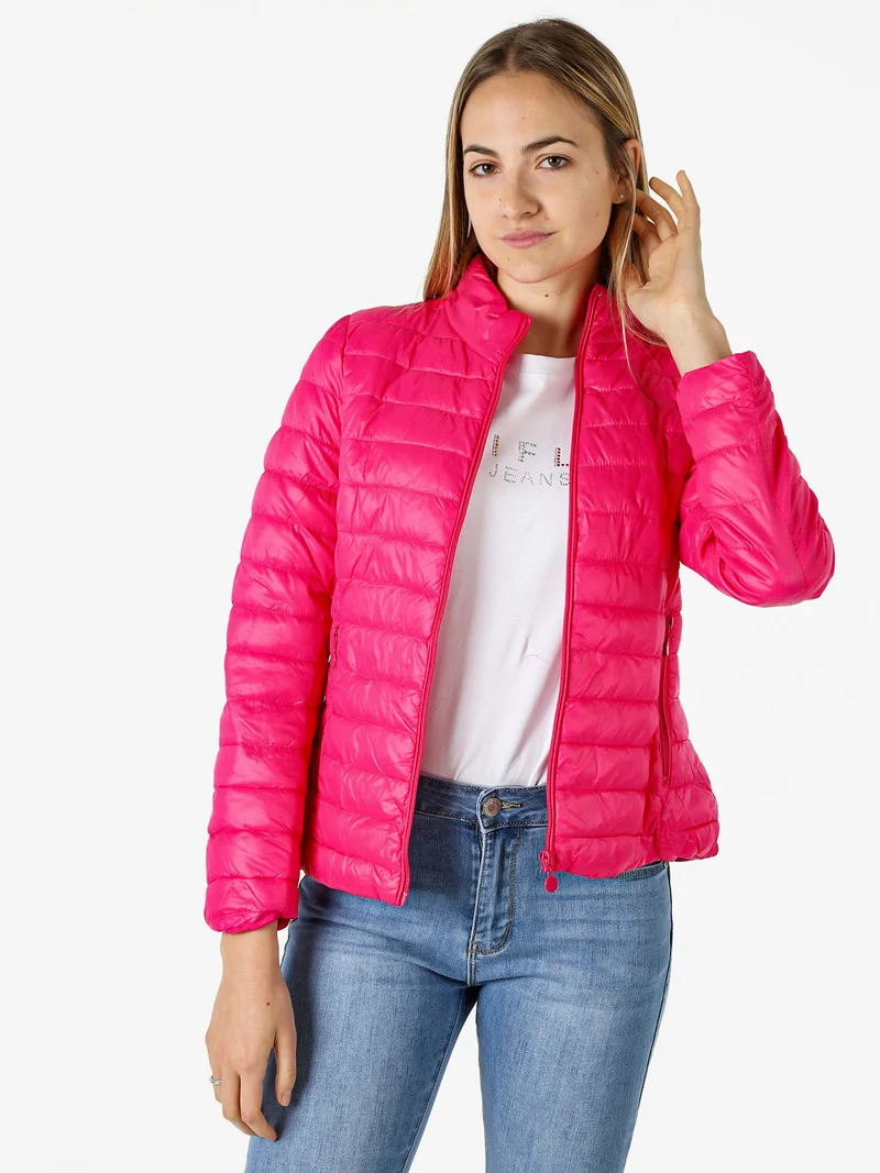 Giubbino donna imbottito modello 100 grammi con zip - fucsia