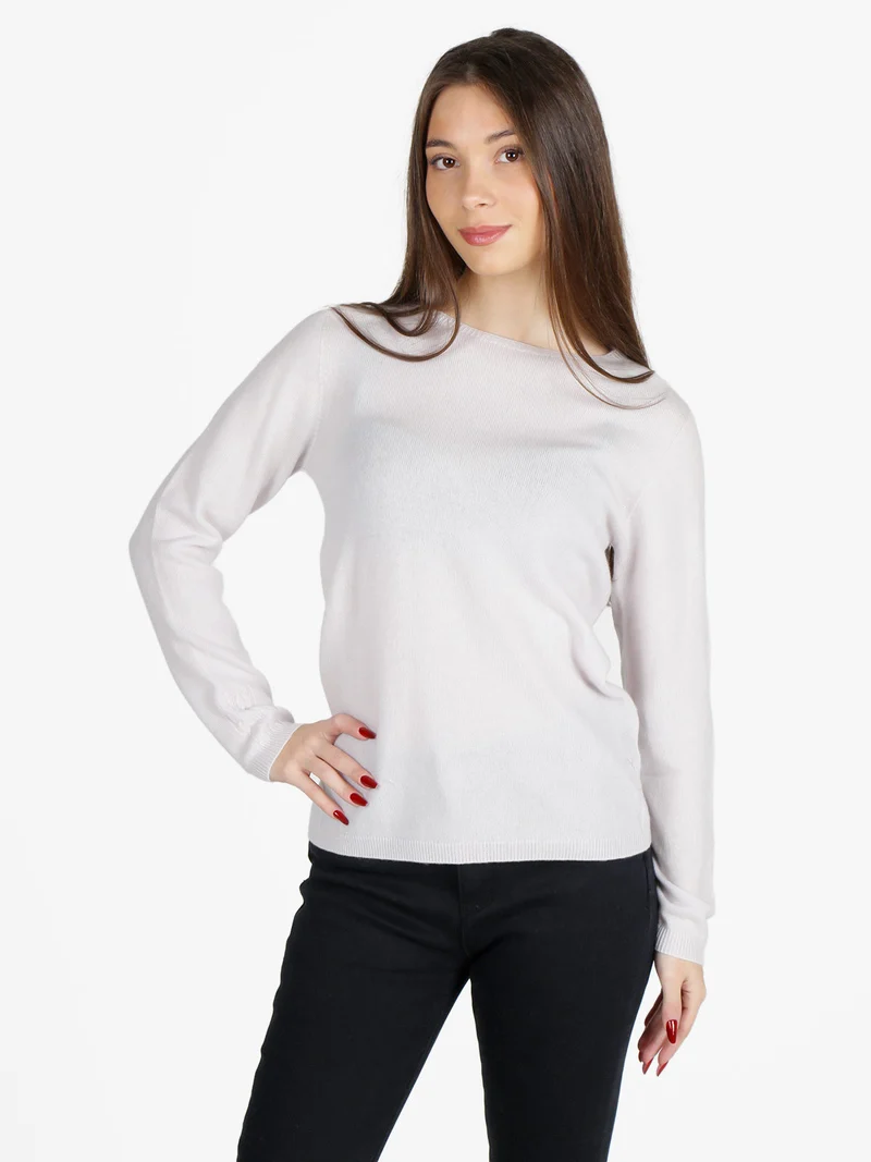Maglione donna tinta unita in misto lana e cashemere - perla