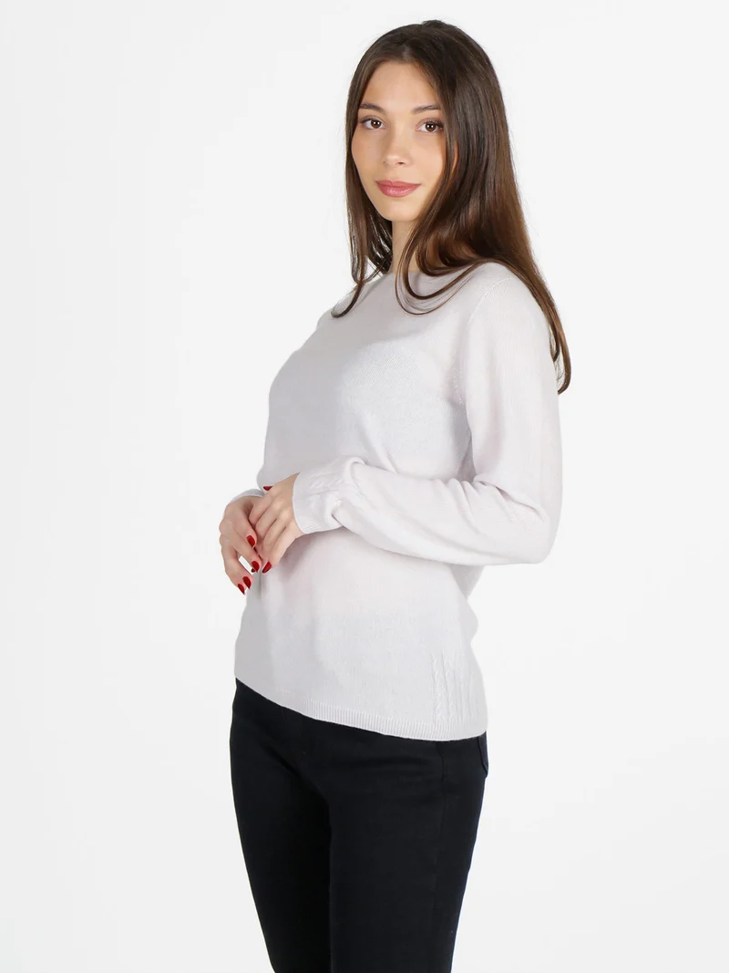 Maglione donna tinta unita in misto lana e cashemere - perla