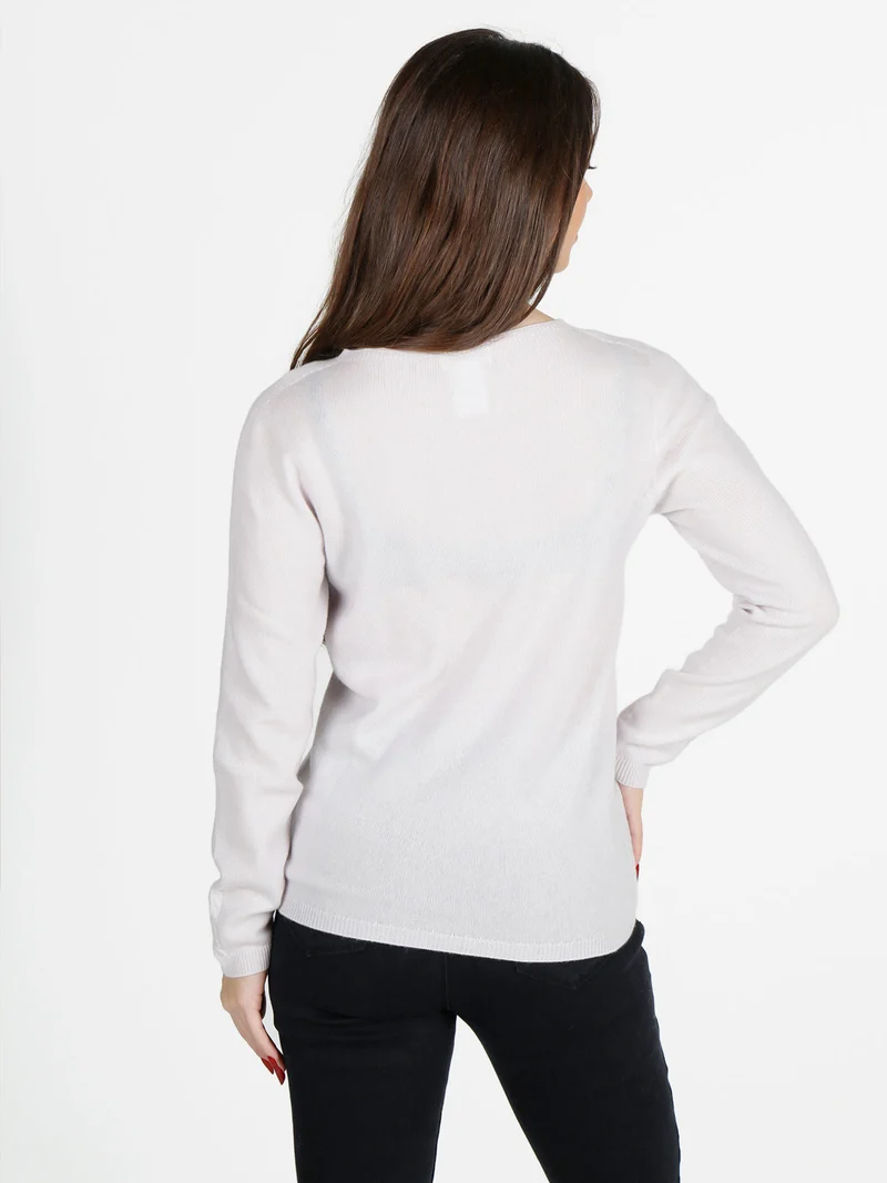 Maglione donna tinta unita in misto lana e cashemere - perla