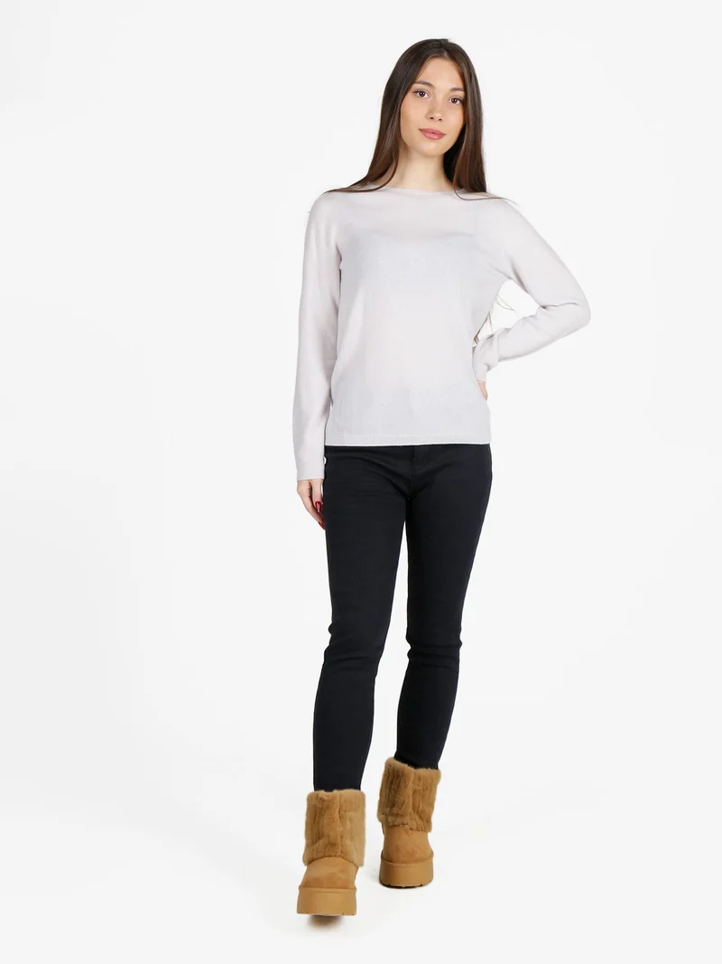 Maglione donna tinta unita in misto lana e cashemere - perla