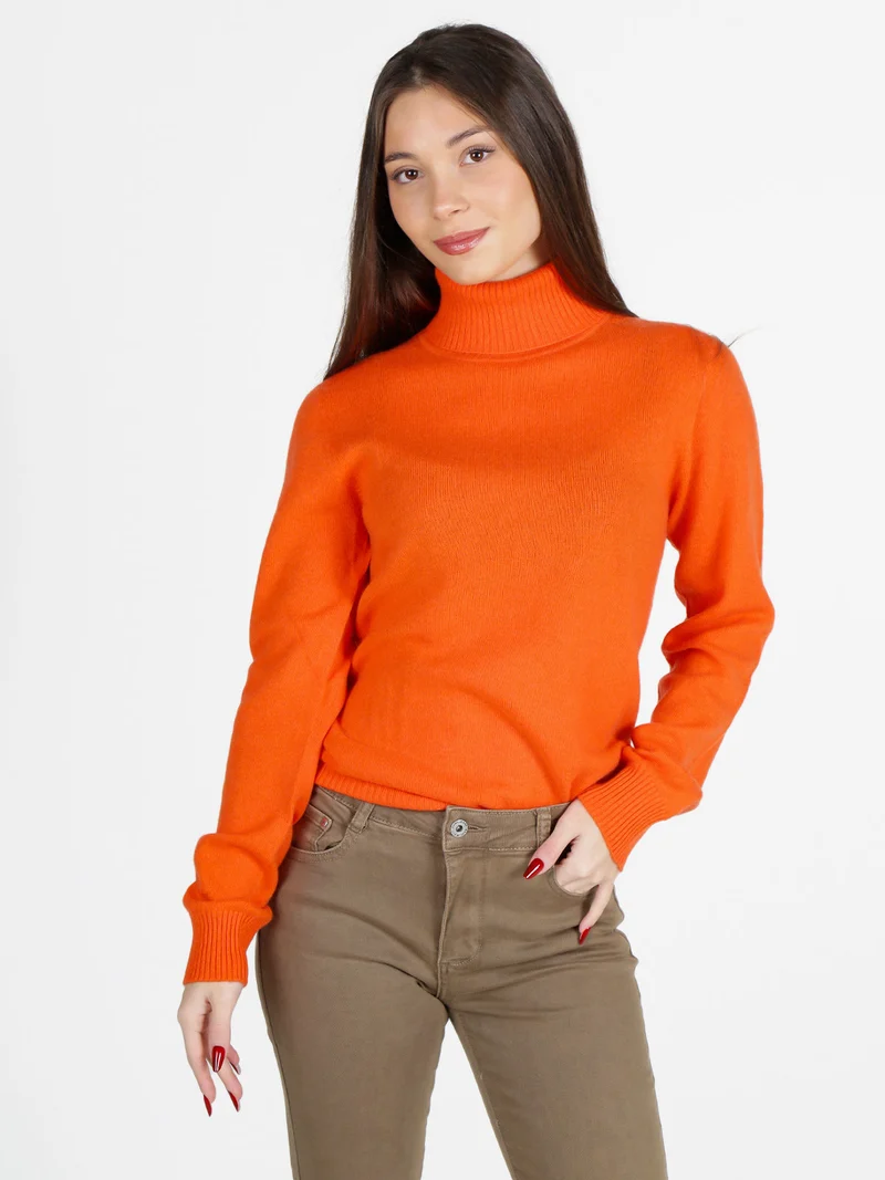 Maglione dolcevita da donna in misto lana e cashemere - arancione