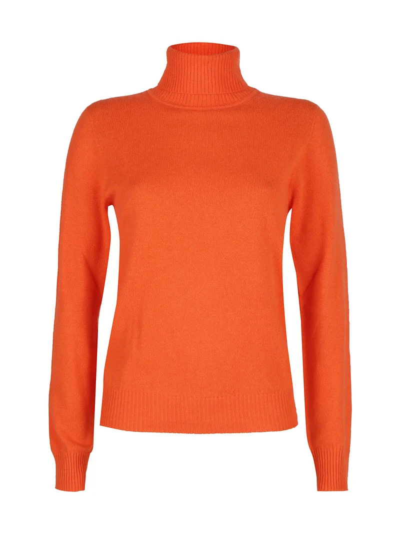 Maglione dolcevita da donna in misto lana e cashemere - arancione