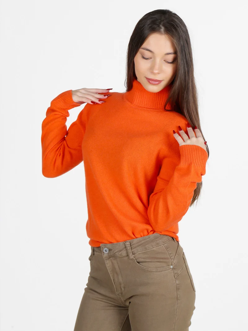 Maglione dolcevita da donna in misto lana e cashemere - arancione