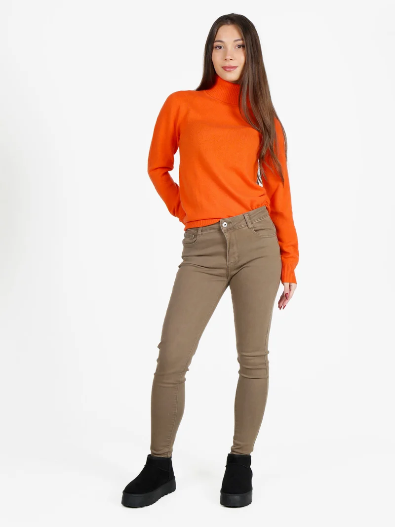Maglione dolcevita da donna in misto lana e cashemere - arancione