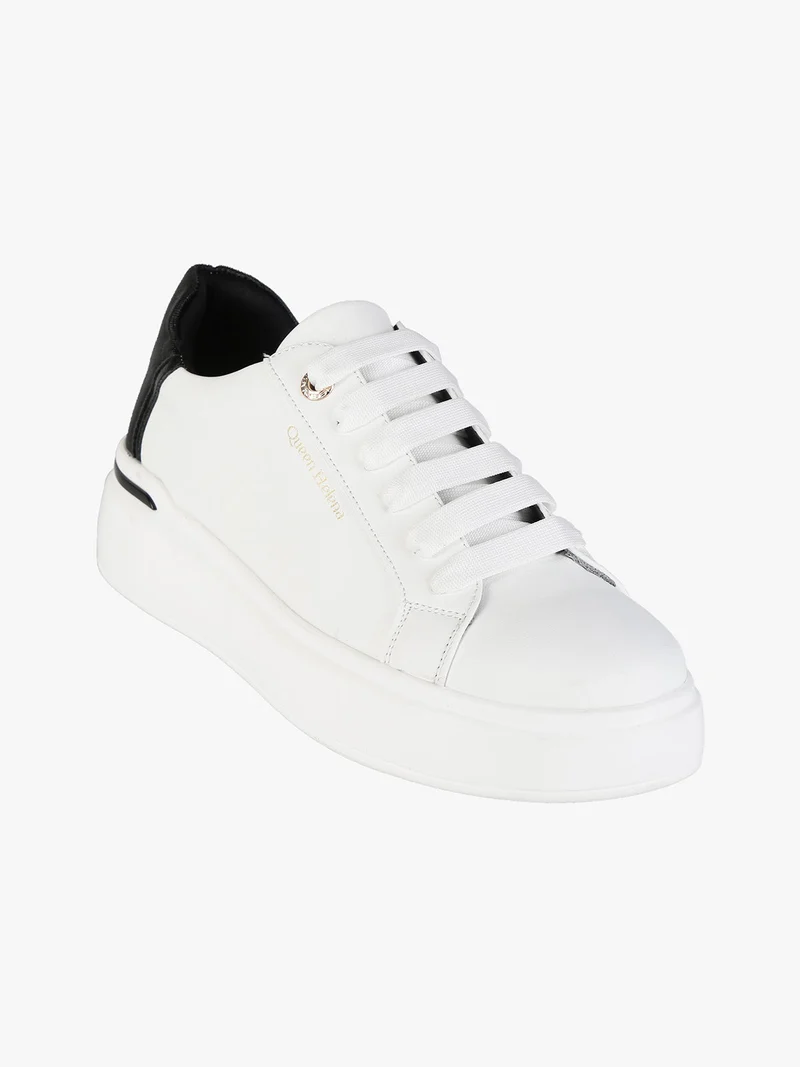 Sneakers donna stringate con suola alta - bianco