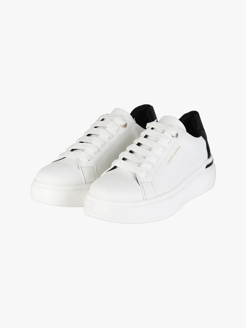 Sneakers donna stringate con suola alta - bianco