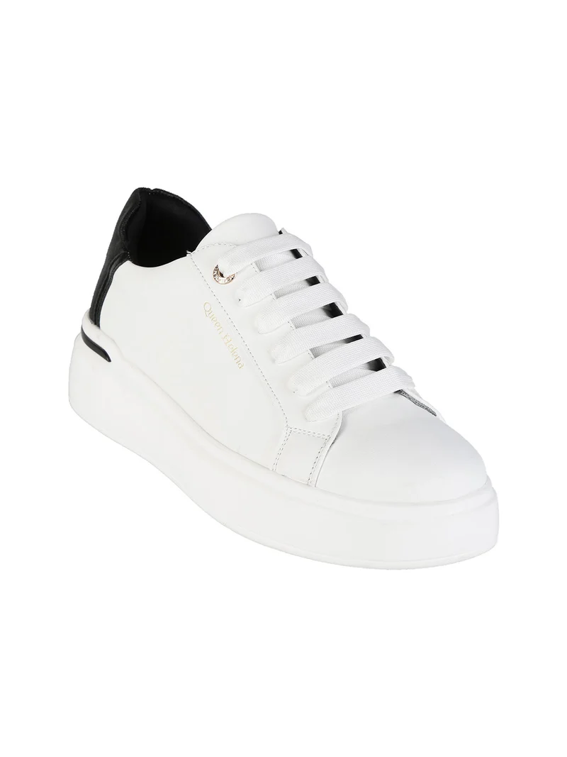 Sneakers donna stringate con suola alta - bianco