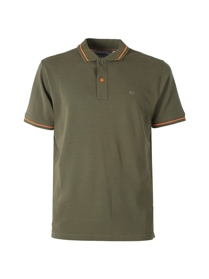 Polo da uomo in cotone a maniche corte con logo davanti e dietro - militare