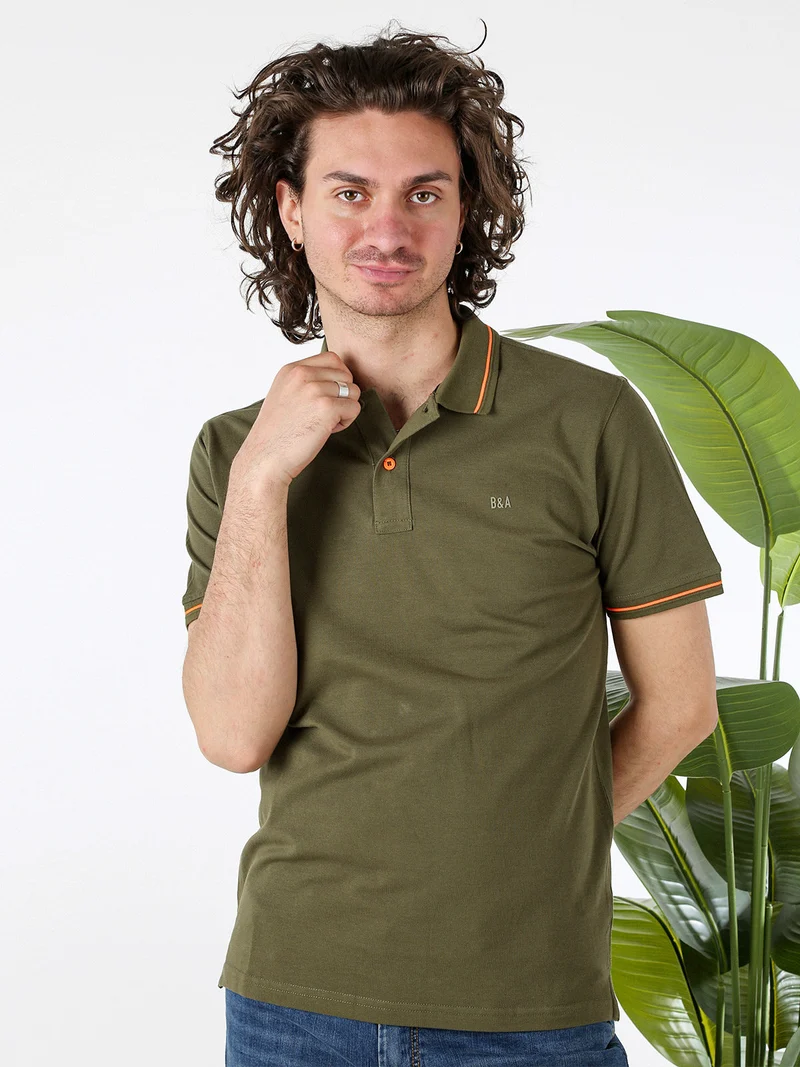 Polo da uomo in cotone a maniche corte con logo davanti e dietro - militare