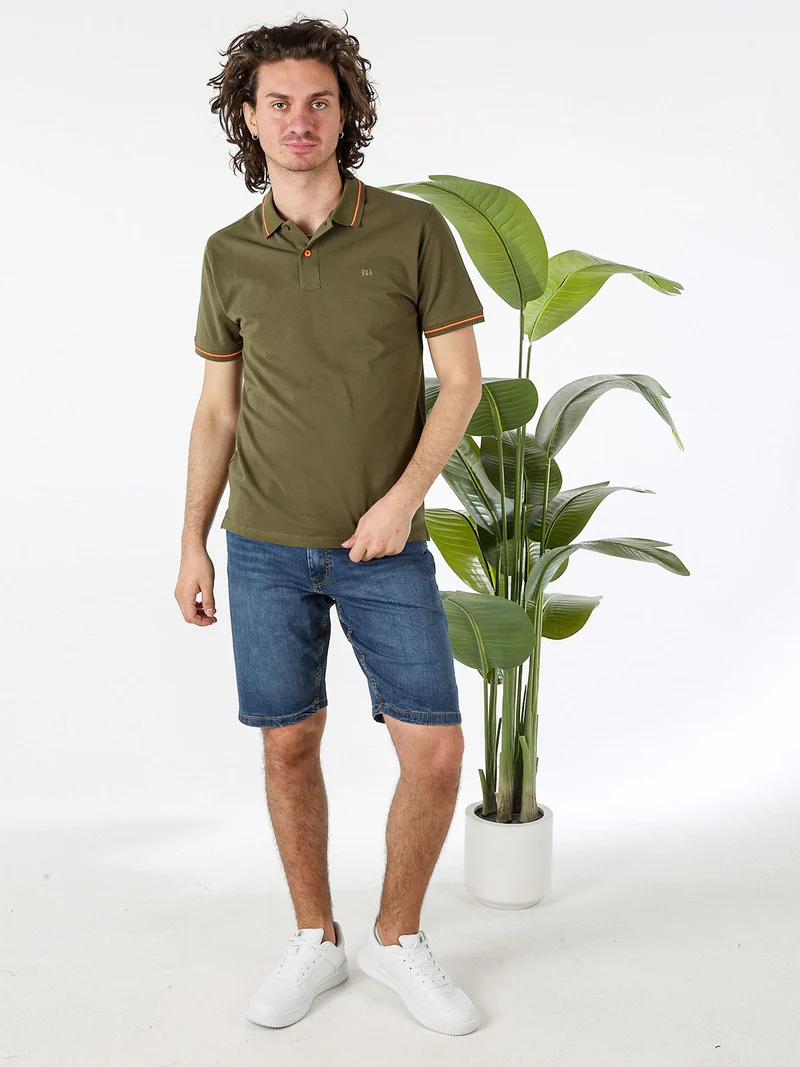 Polo da uomo in cotone a maniche corte con logo davanti e dietro - militare