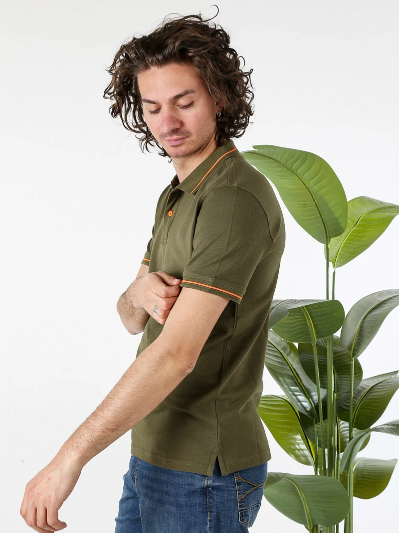 Polo da uomo in cotone a maniche corte con logo davanti e dietro - militare