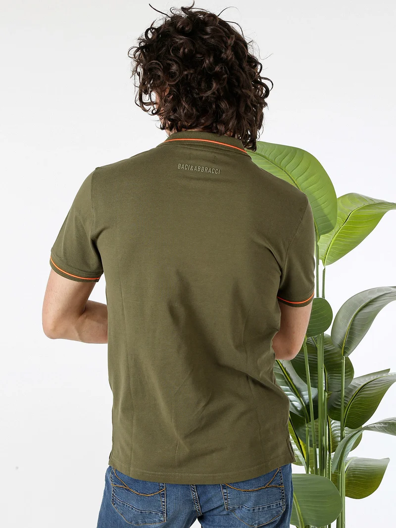 Polo da uomo in cotone a maniche corte con logo davanti e dietro - militare