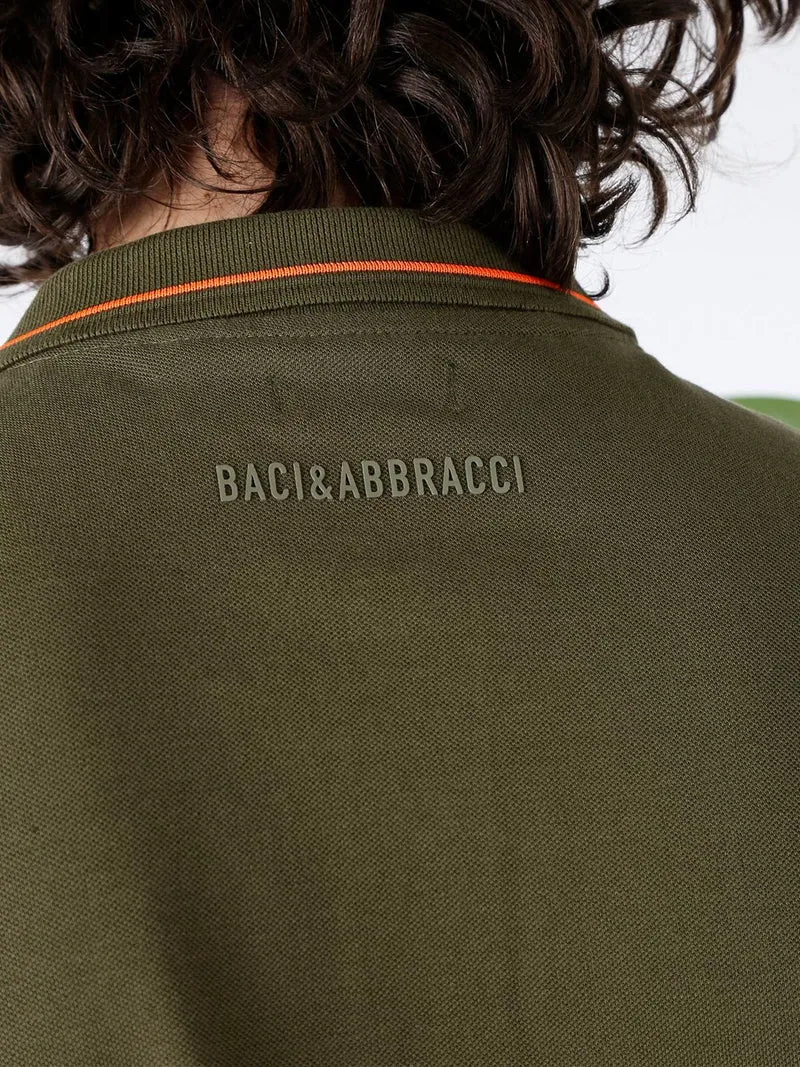 Polo da uomo in cotone a maniche corte con logo davanti e dietro - militare