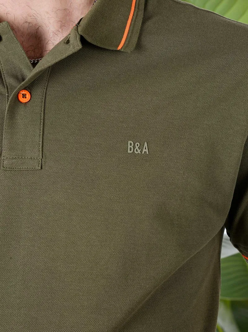 Polo da uomo in cotone a maniche corte con logo davanti e dietro - militare