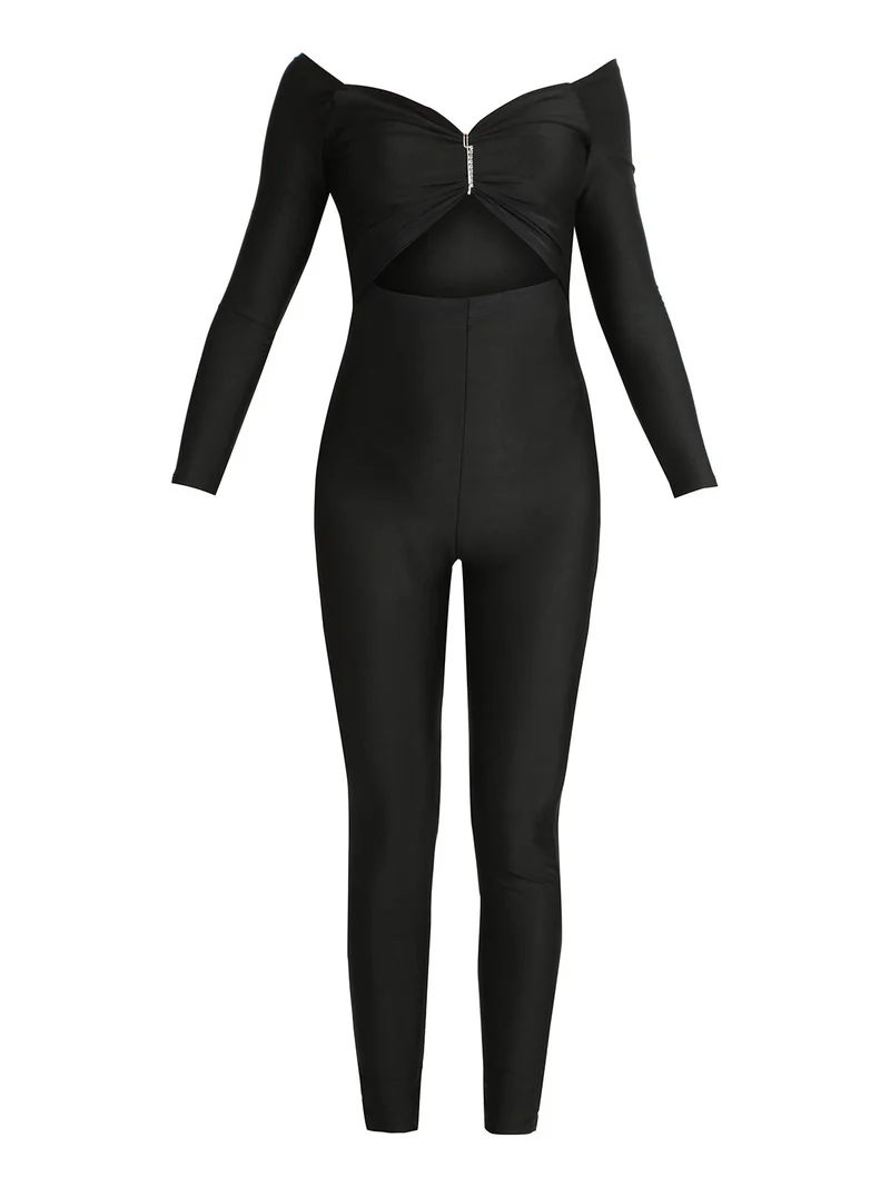 Jumpsuite donna aderente con strass - nero