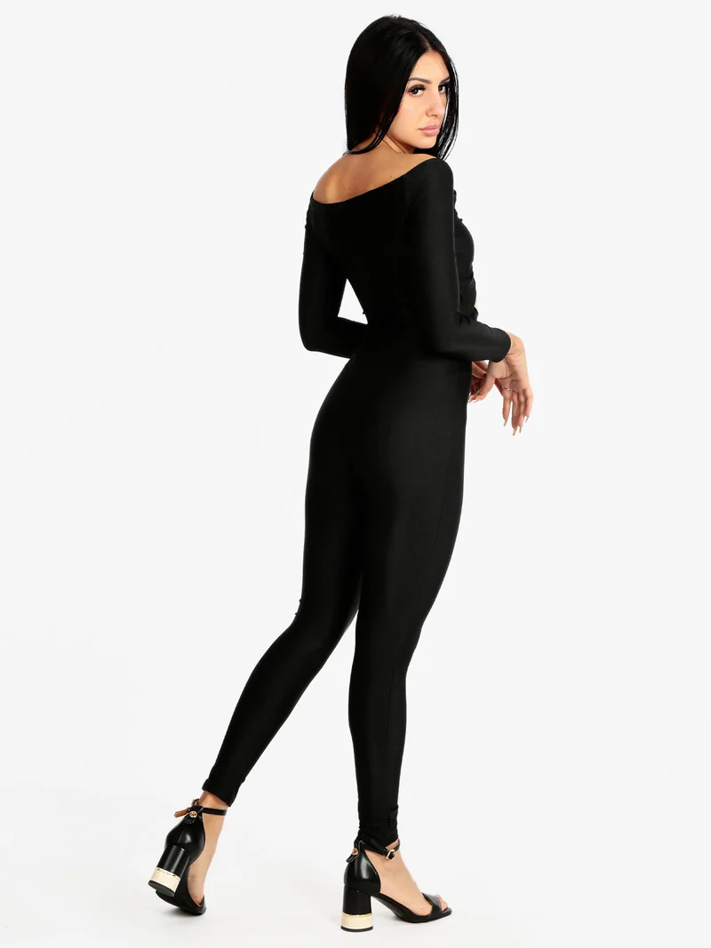 Jumpsuite donna aderente con strass - nero