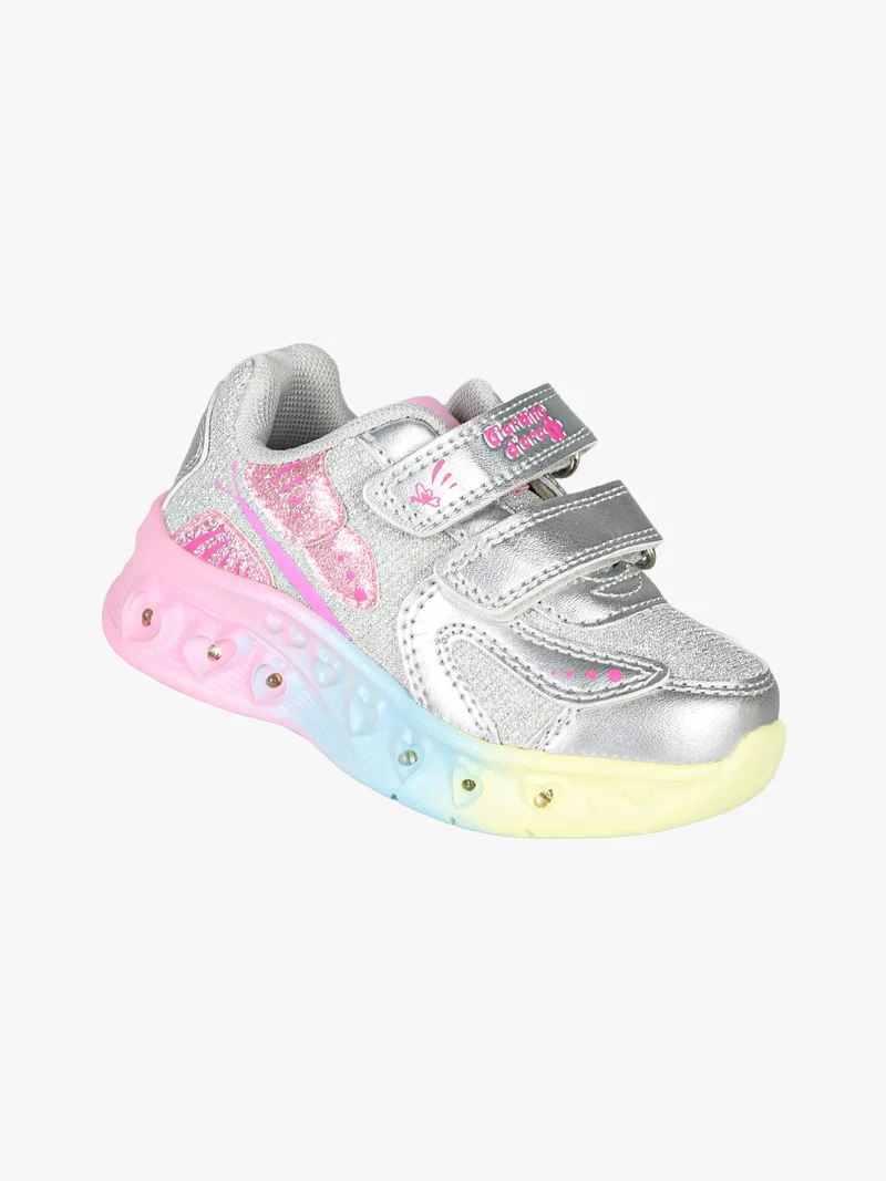 Sneakers da bambina con luci e strappi - argento