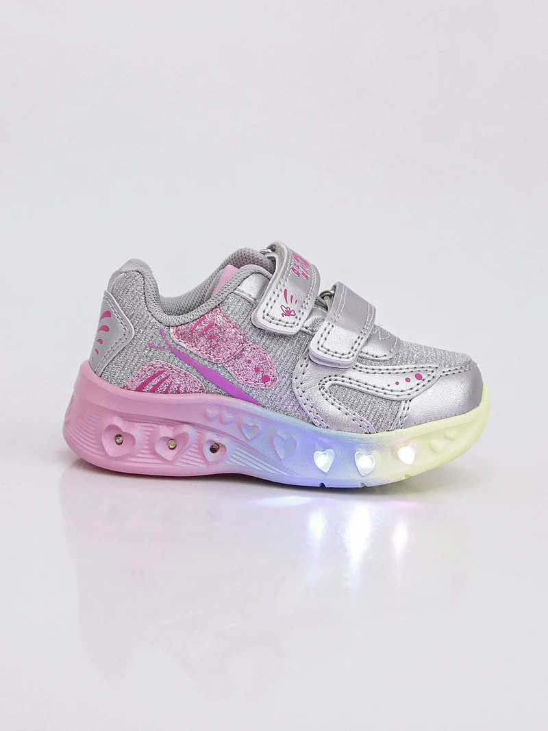 Sneakers da bambina con luci e strappi - argento