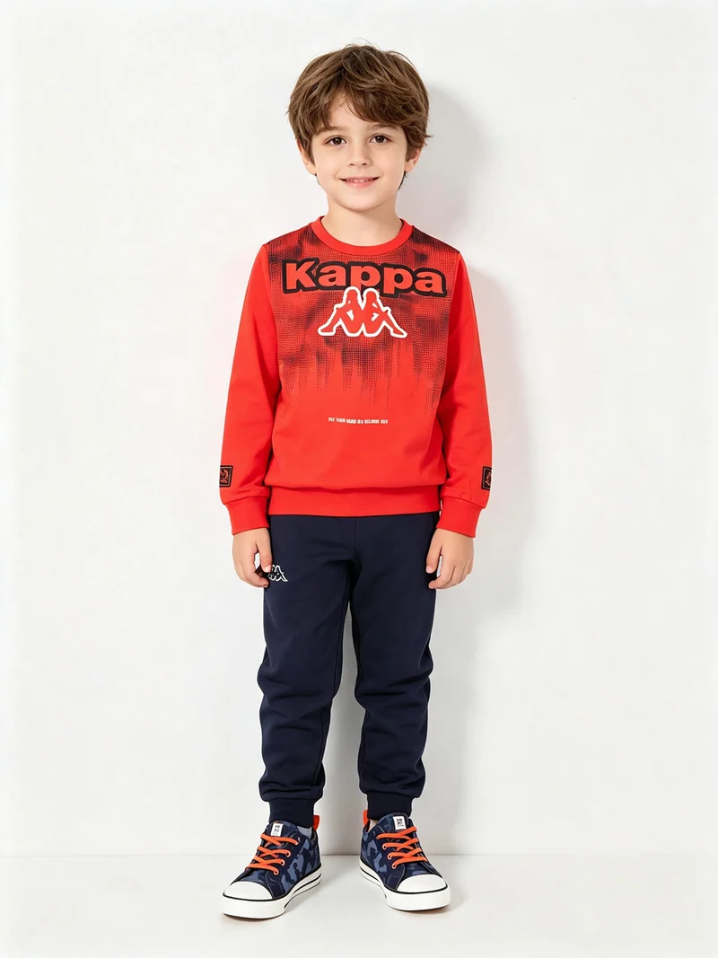 Completo tuta da bambino in cotone con felpa girocollo e pantaloni con polsini - rosso