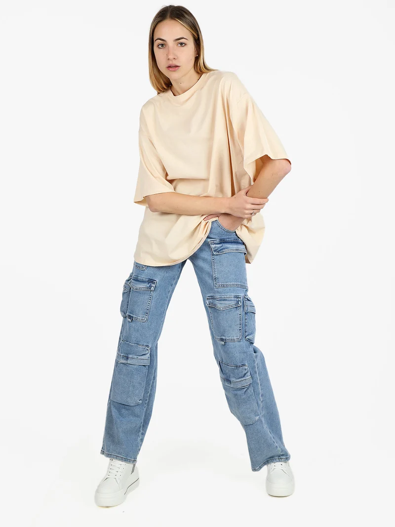 T-shirt donna oversize tinta unita - beige