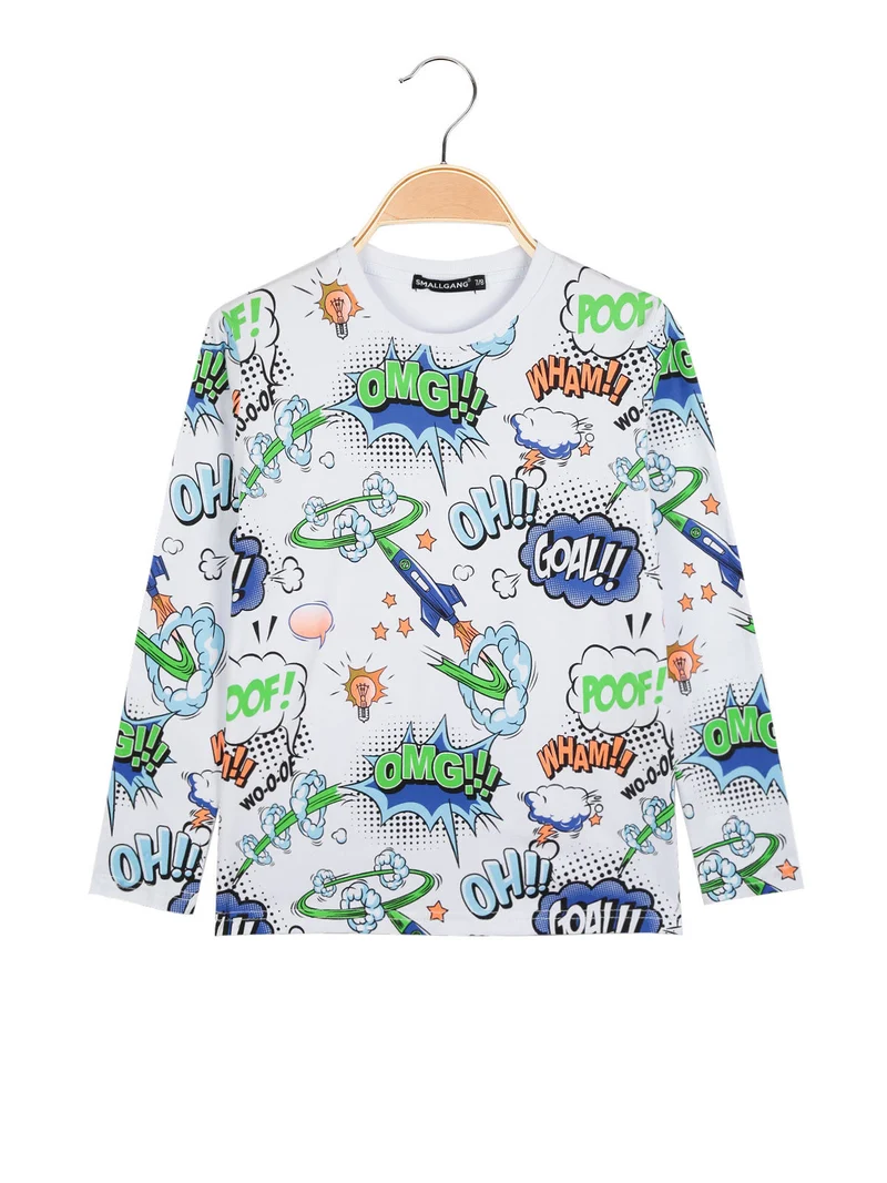 T-shirt manica lunga da bambino con stampe - bianco