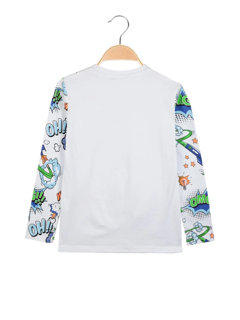 T-shirt manica lunga da bambino con stampe - bianco