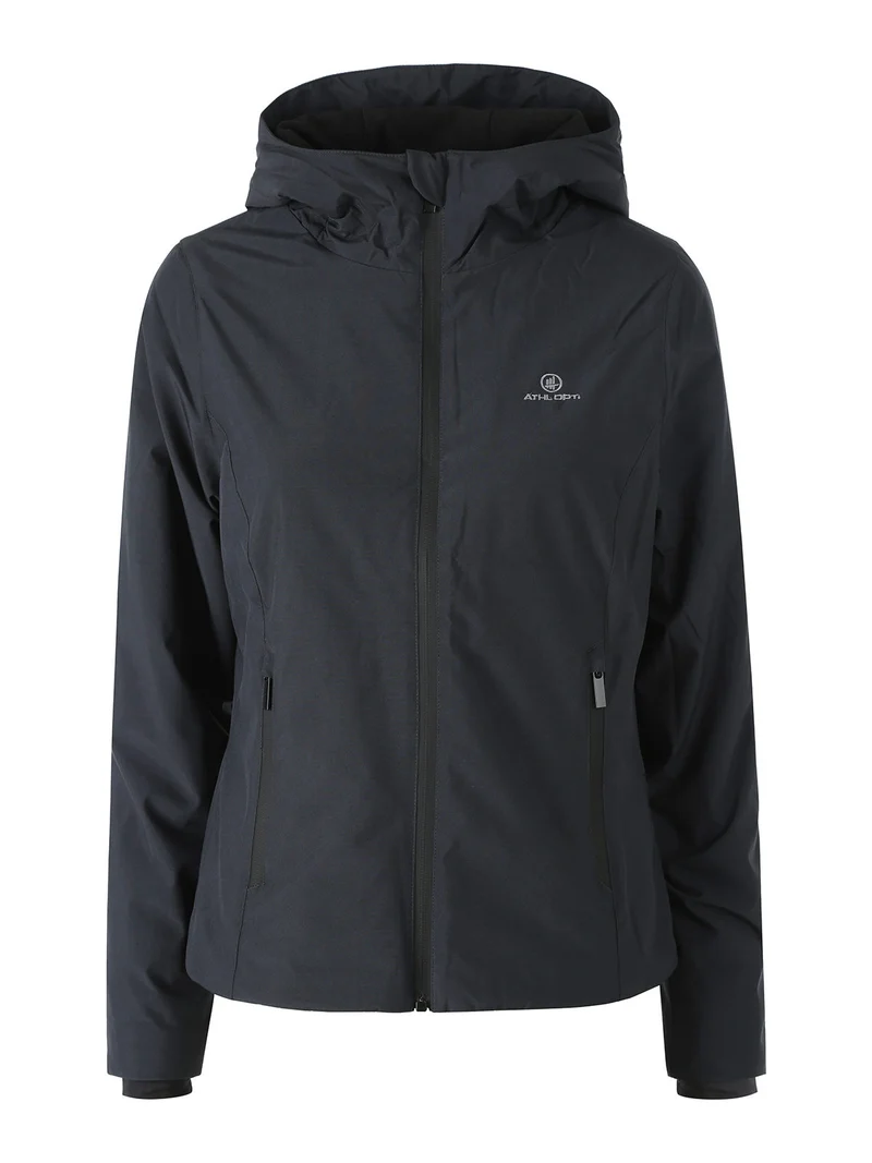 Giubbotto donna impermeabile con cappuccio e zip - blu scuro