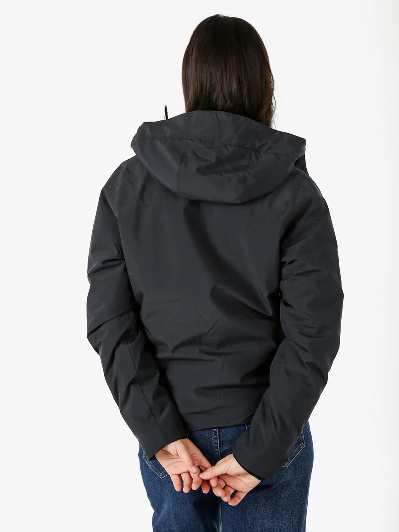 Giubbotto donna impermeabile con cappuccio e zip - blu scuro