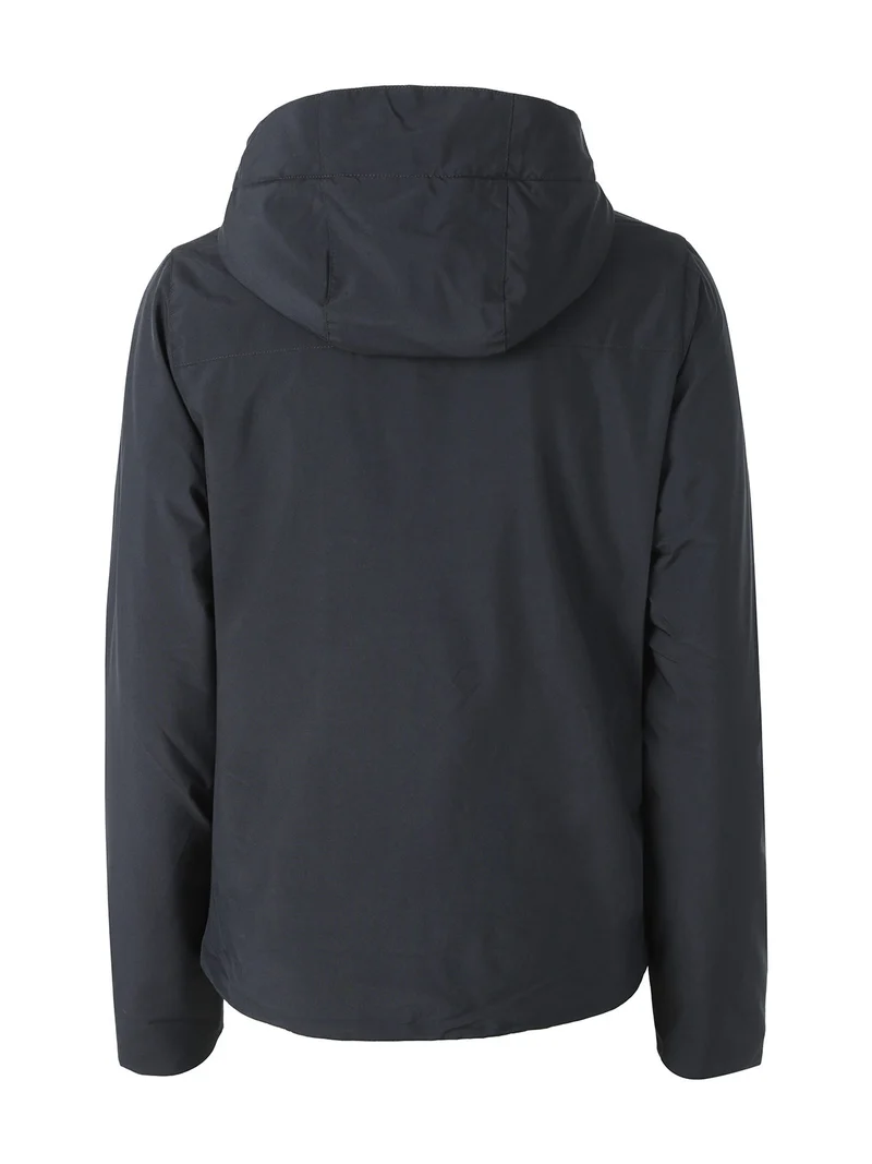 Giubbotto donna impermeabile con cappuccio e zip - blu scuro