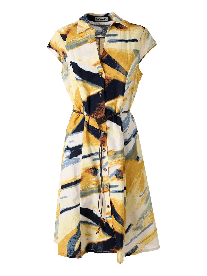 Abito a camicia da donna smanicato con stampe - multicolore