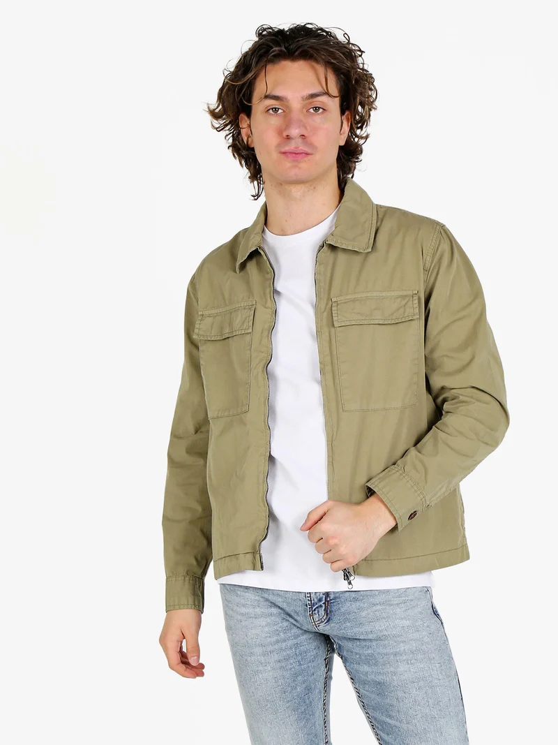 Giacca da uomo in cotone con zip e tasconi - verde