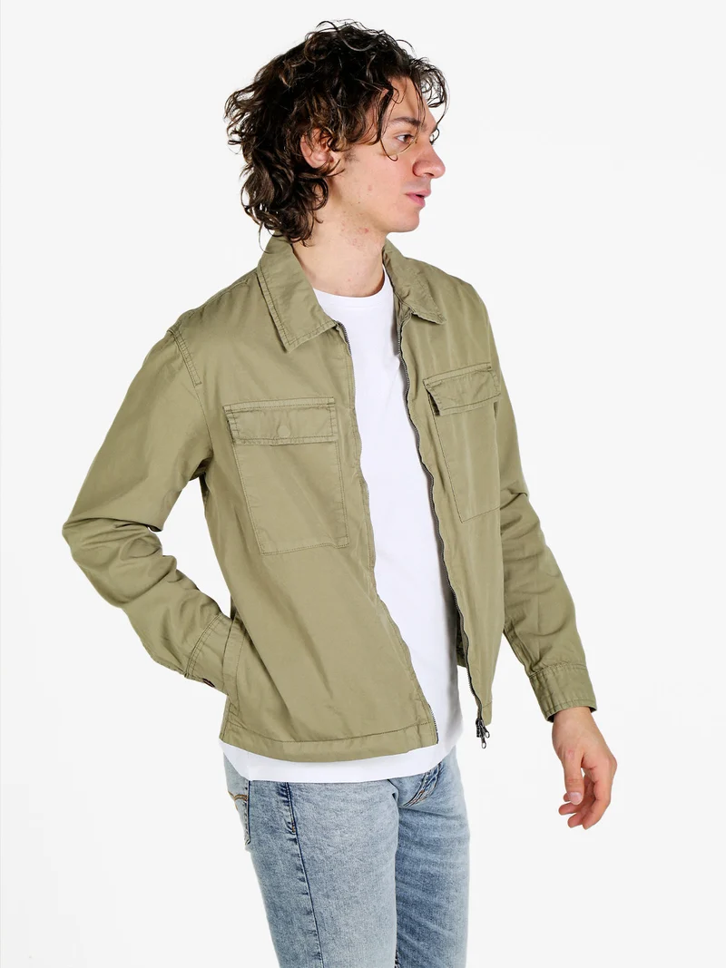 Giacca da uomo in cotone con zip e tasconi - verde