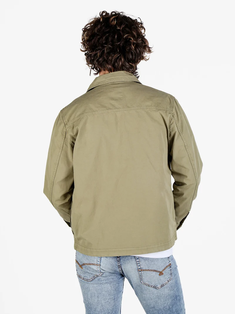 Giacca da uomo in cotone con zip e tasconi - verde