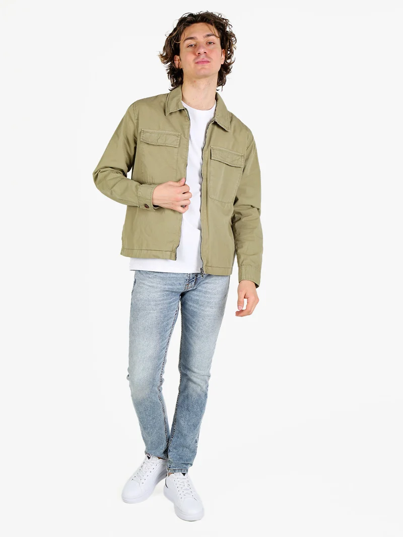 Giacca da uomo in cotone con zip e tasconi - verde