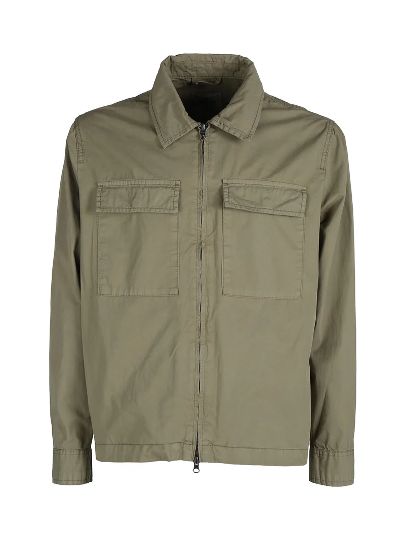 Giacca da uomo in cotone con zip e tasconi - verde