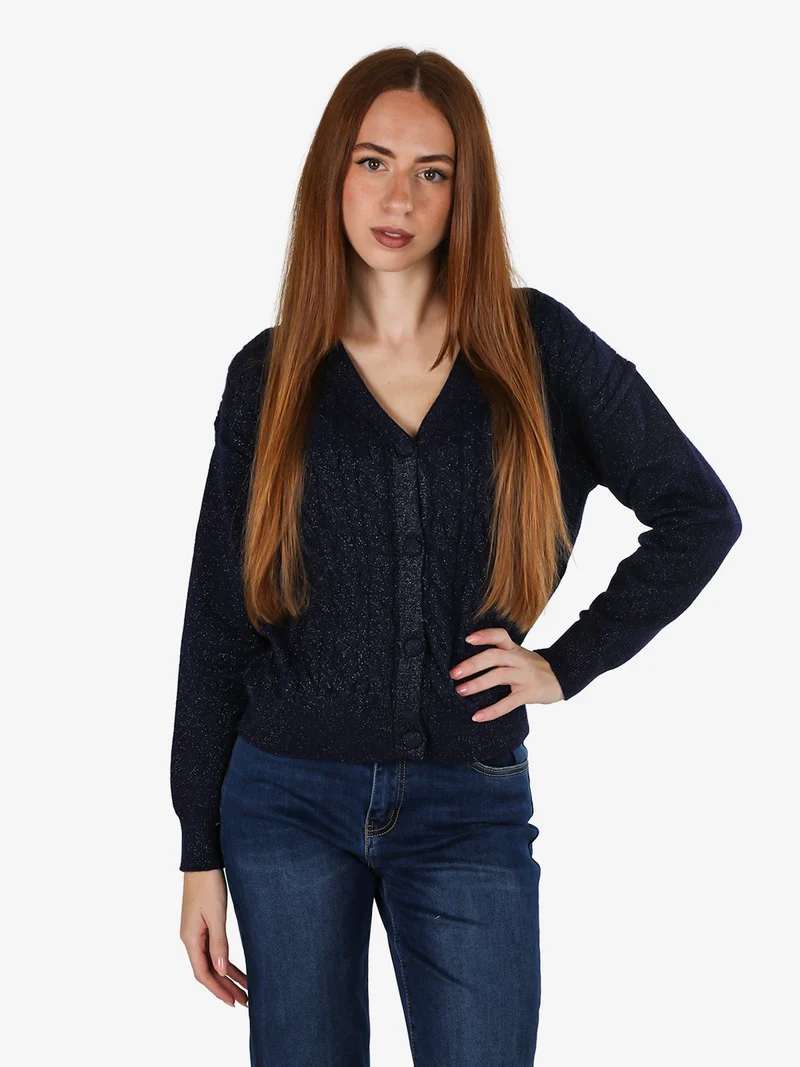 Cardigan donna a trama intrecciata - blu scuro