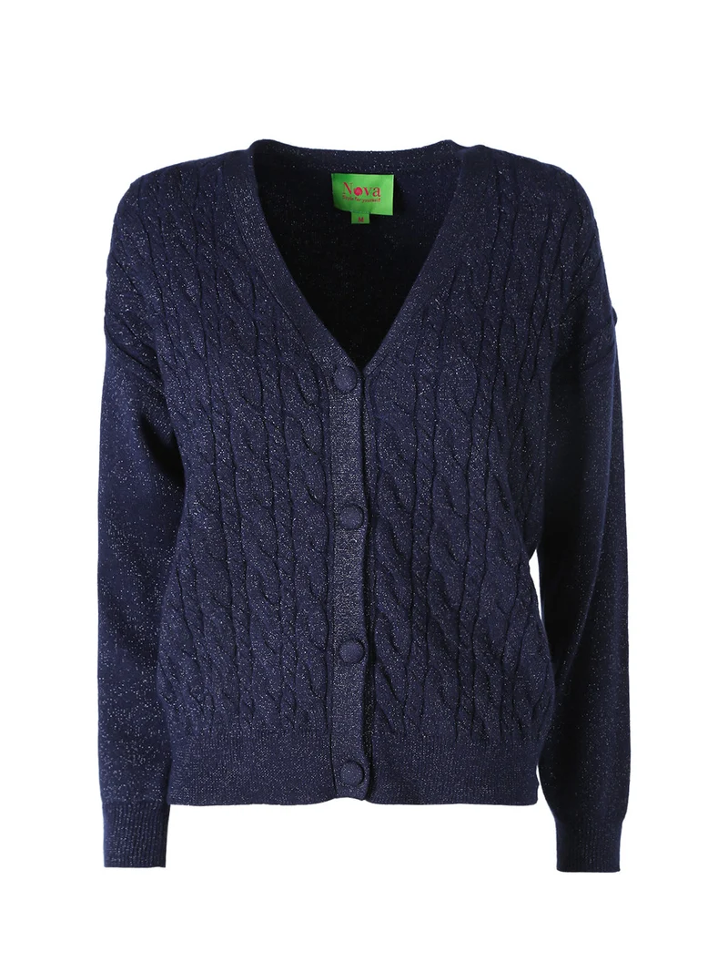 Cardigan donna a trama intrecciata - blu scuro