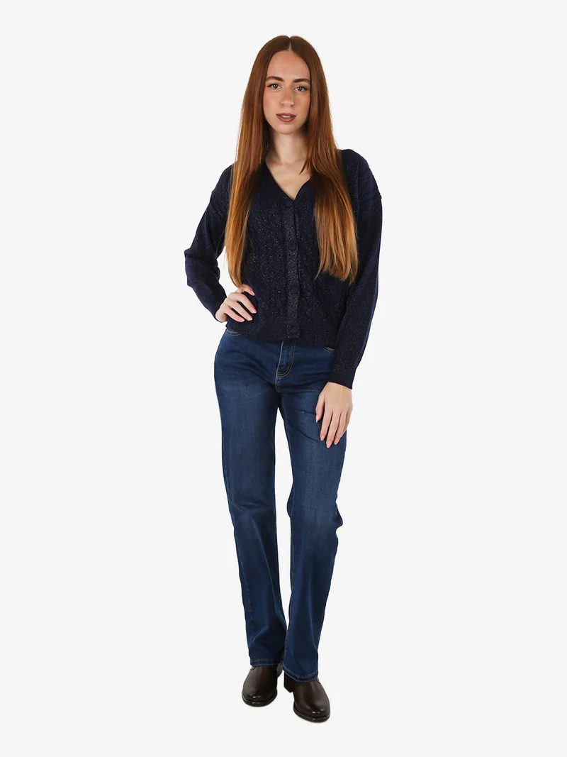 Cardigan donna a trama intrecciata - blu scuro