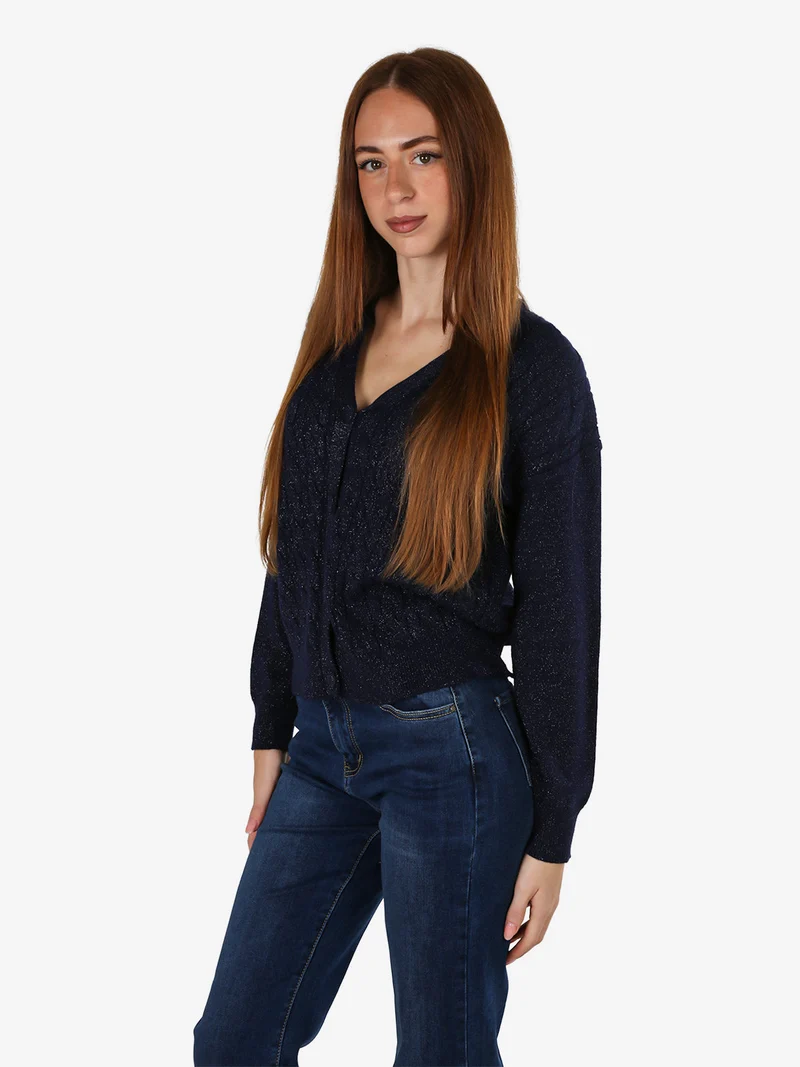 Cardigan donna a trama intrecciata - blu scuro