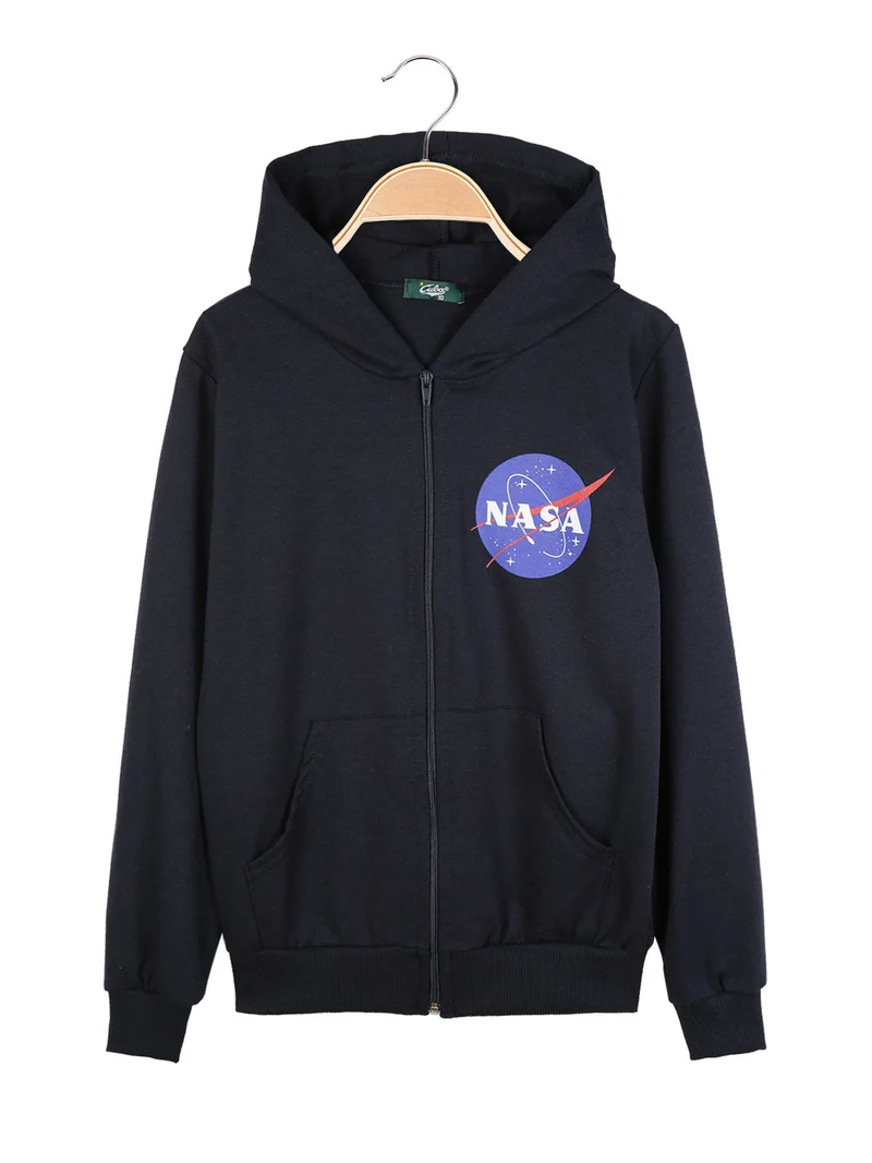 Felpa da ragazzo con cappuccio e zip - blu scuro