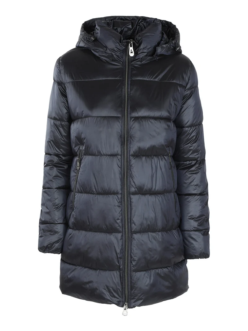 Piumino donna invernale con cappuccio - blu scuro